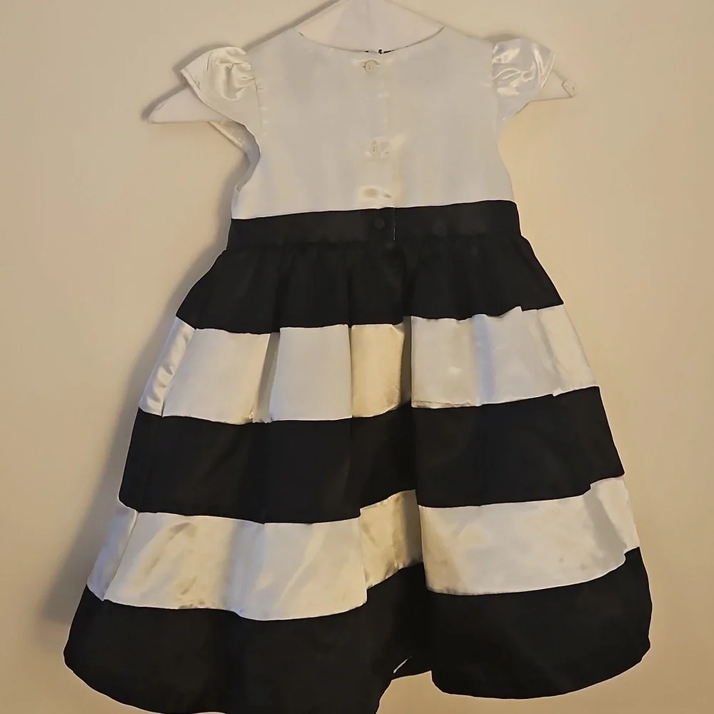 GYMBOREE Black and White Striped Satin Bow Formal Dress